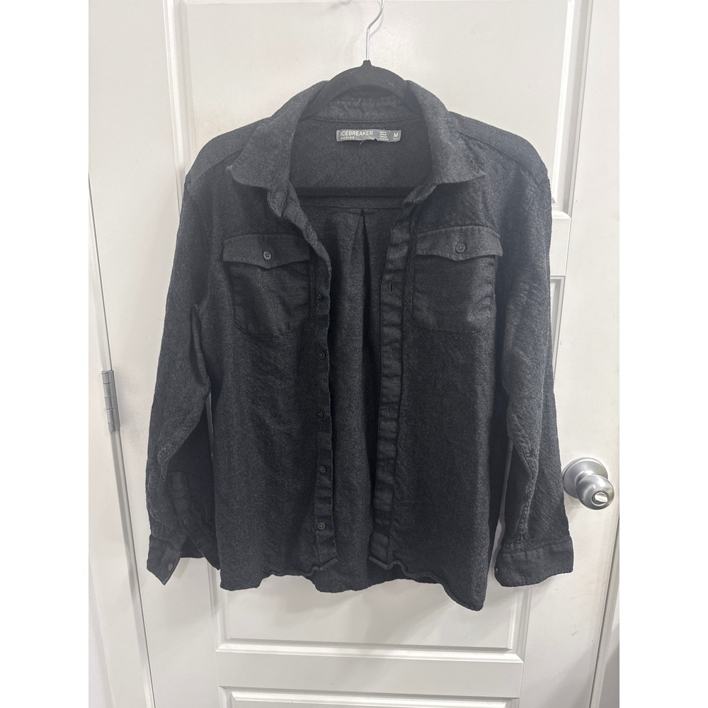 Icebreaker Merino Wool Flannel Shirt Mens Medium Charcoal Gray Button Down M